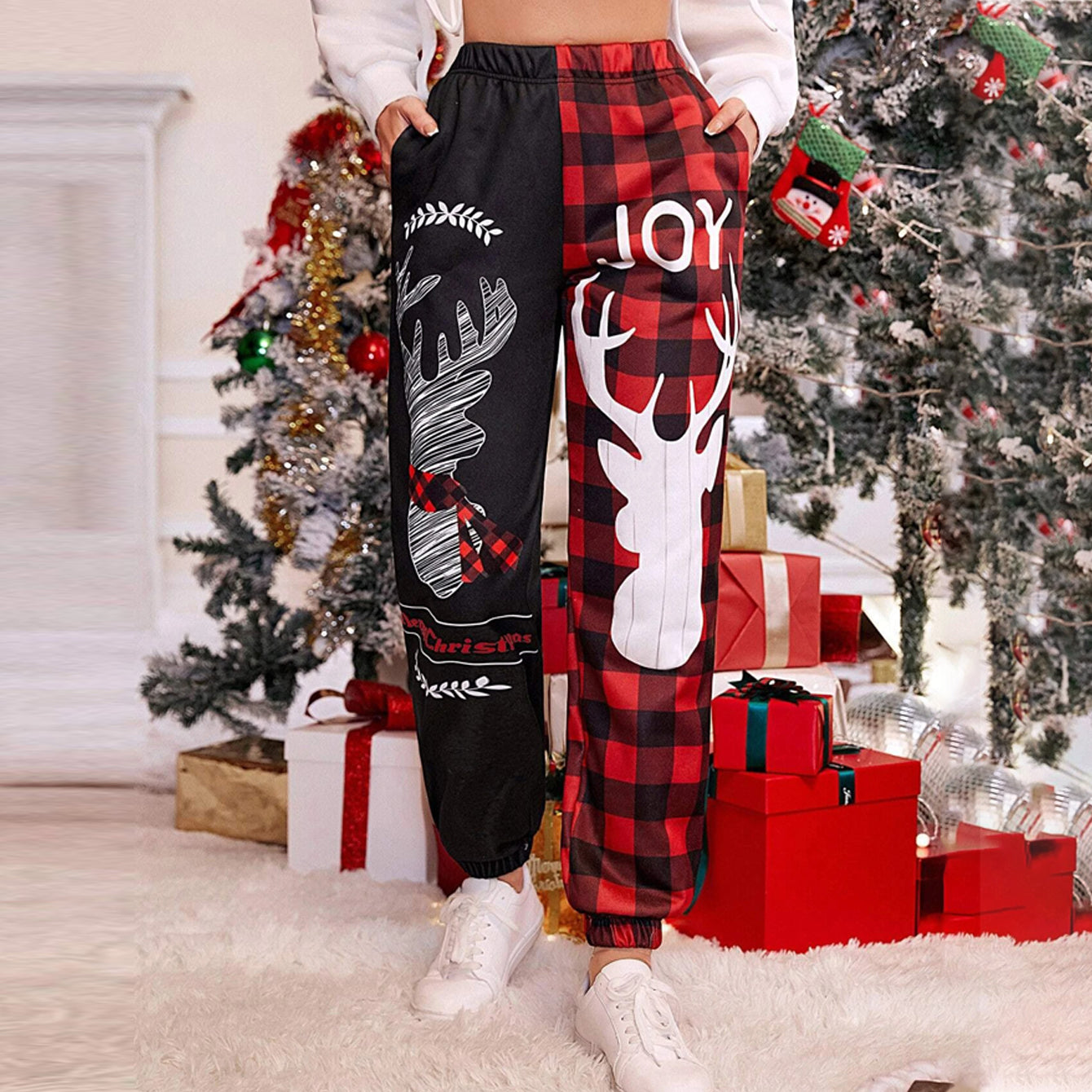 Women's Christmas Moose Print Trousers
