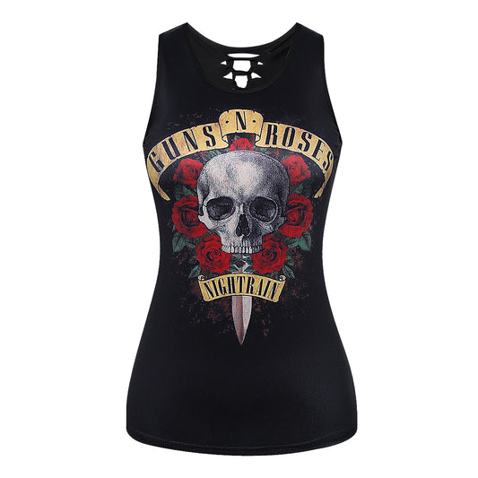 Women's Skull Print Back Hollow Tank
