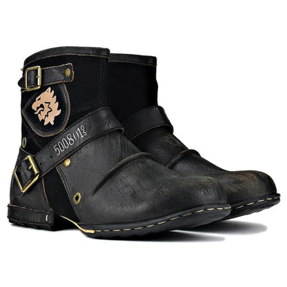 Women's Motorcycle Boots Belt Buckle Printed Ankle Boots