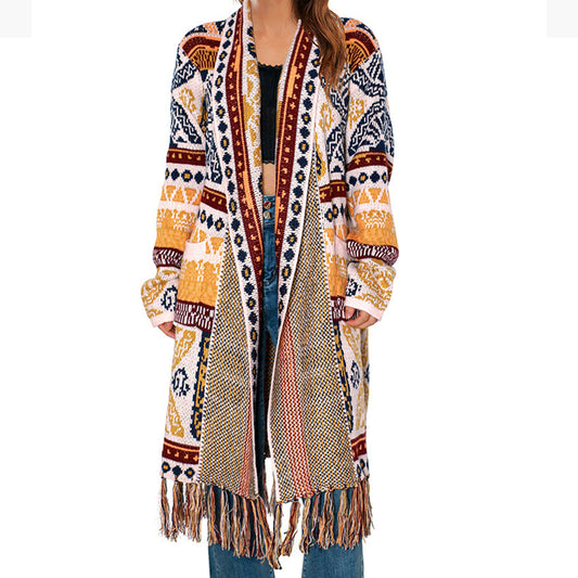 Ethnic Style Retro Tassel Cardigan Knitted Jacket