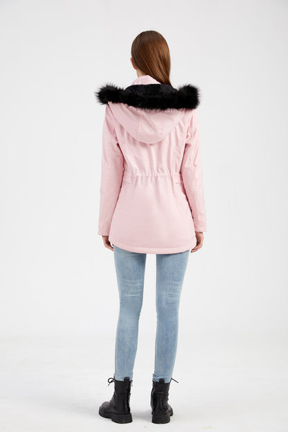 Woman's Detachable Hood Fur Collar Plus Fleece Jacket