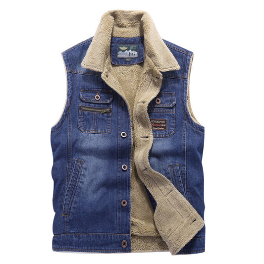 Men's Denim Lamb Wool Vest Jacket