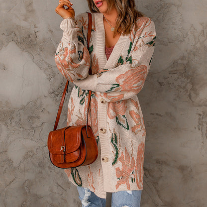 Women's Flower Embroidered Knit Cardigan Jacket