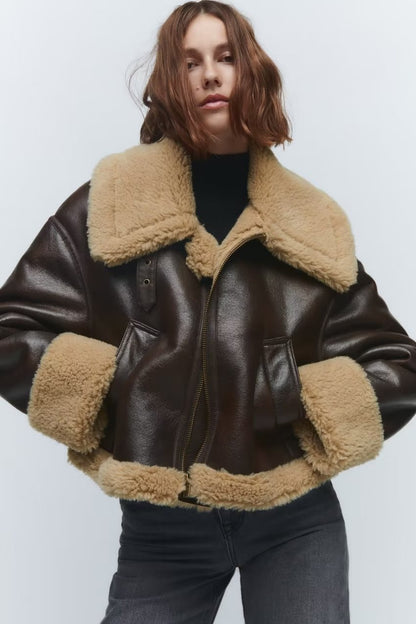 Women's Fleece Leather Jacket