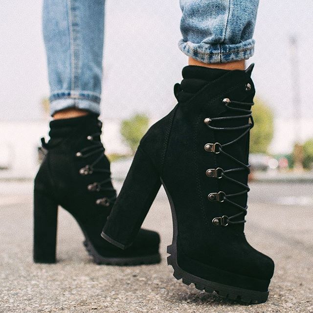 Women's Casual Lace Up High Heel Boots