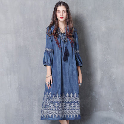 Women's Denim Embroidery Dress