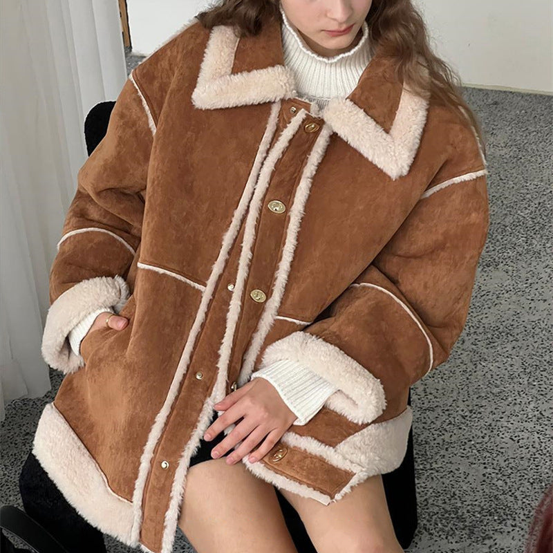 Women's Winter Plush Brown Jacket