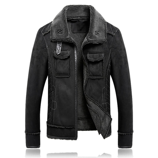 Men's Leather Plush Outdoor Slim Jacket