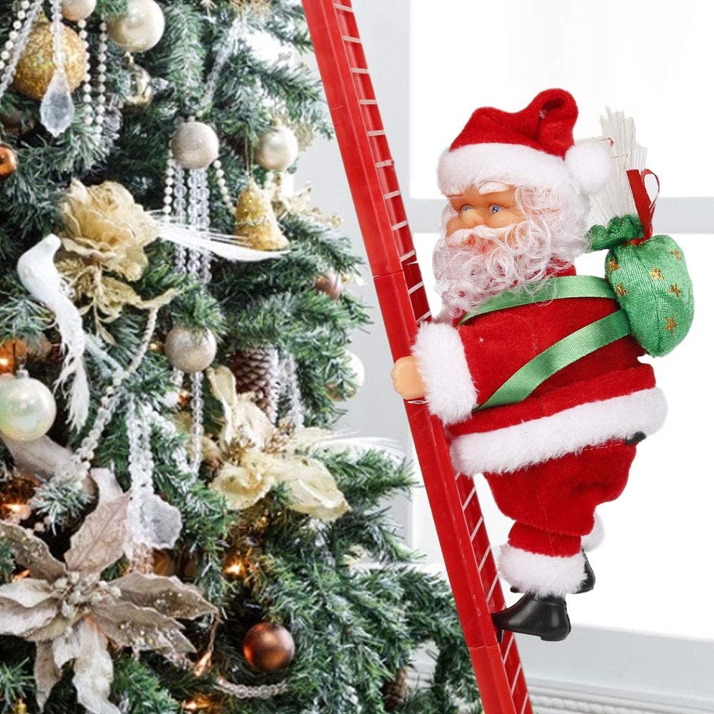 Christmas Decoration Electric Santa Claus Ladder Doll With Music