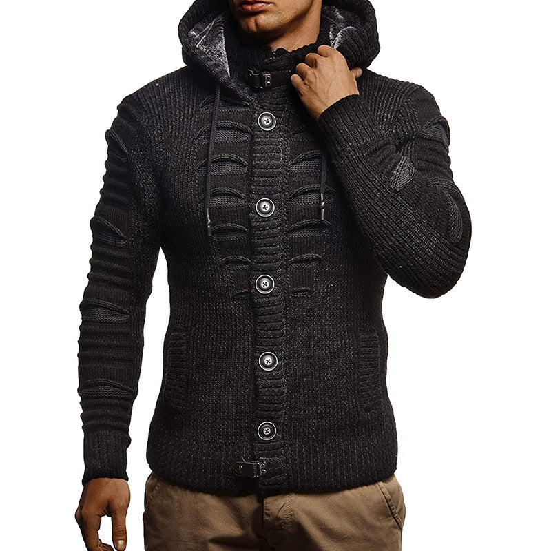 Men's Solid Color Ripped Hoodie Cardigan