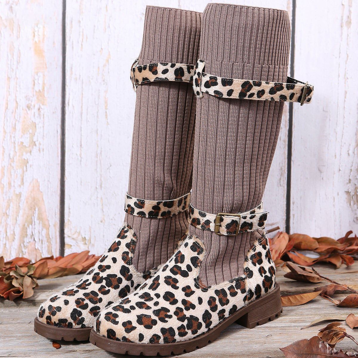 Women's Winter Knitted Patchwork Tall Boots