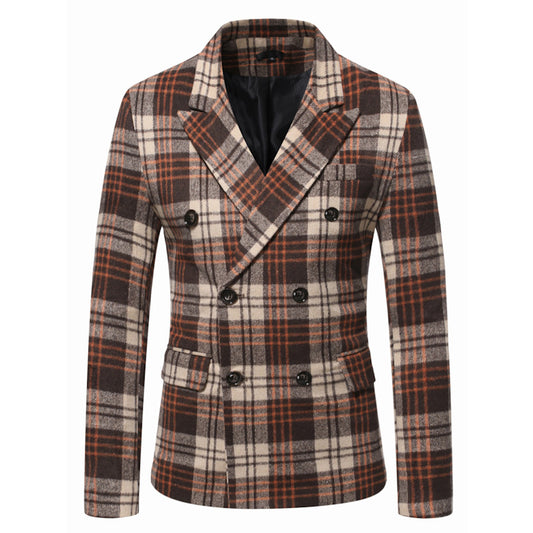 Double-Breasted Casual Slim Plaid Men's Leisure Blazer