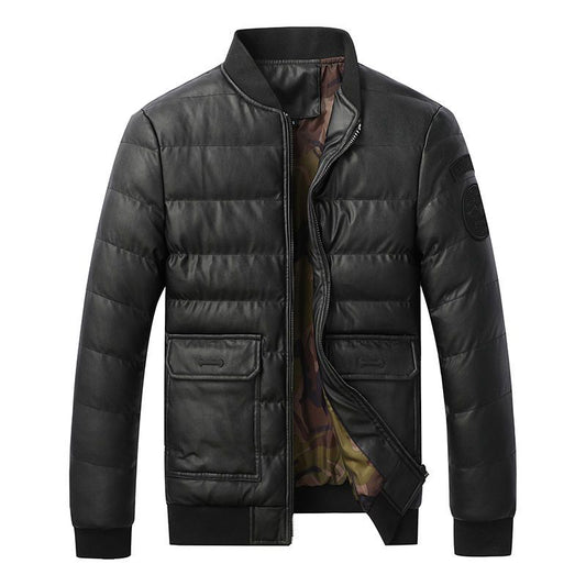 Men's PU Leather Stand Collar Winter Jacket