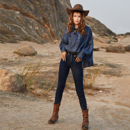 Women's Western Cowboy Style Loose Denim Shirt