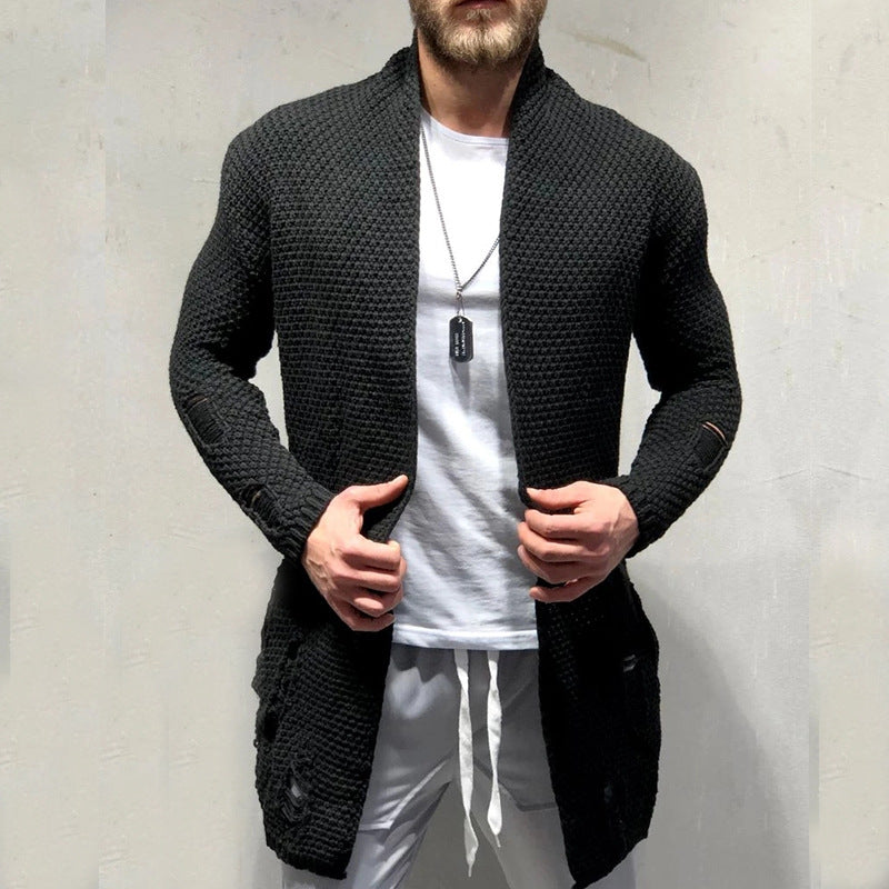 Men's Lapel Long Knit Cardigan