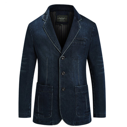 Men's Denim Suit Lapel Pocket Jacket