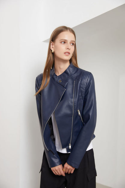 Woman Stand-collar Autumn Leather Jacket