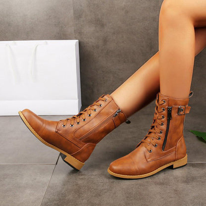 Lace Up Casual Flat Boots For Women