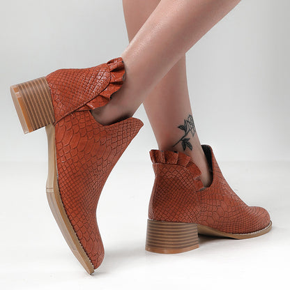 Women's Leather Chunky Heel Boots