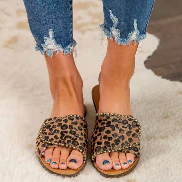 Women's Leopard  Round Toe Flat Slippers