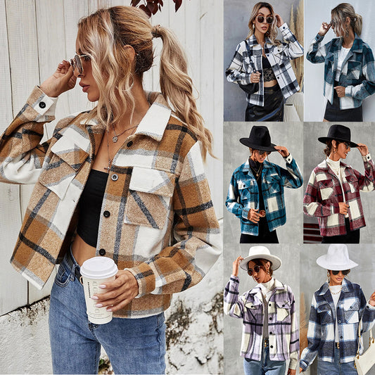 Woman Winter Casual Plaid Jacket