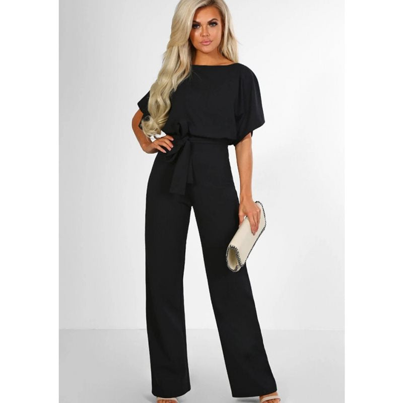 Women's Casual Loose Jumpsuit Solid Color Wide Leg Drawstring