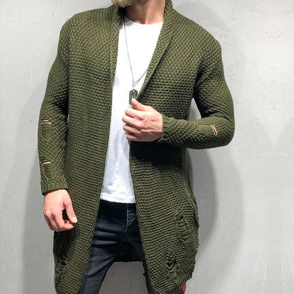 Men's Lapel Long Knit Cardigan