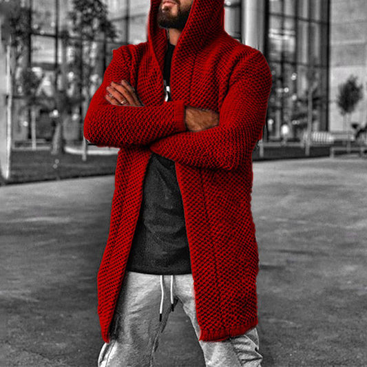 Men's Solid Cardigan Hooded Sweater