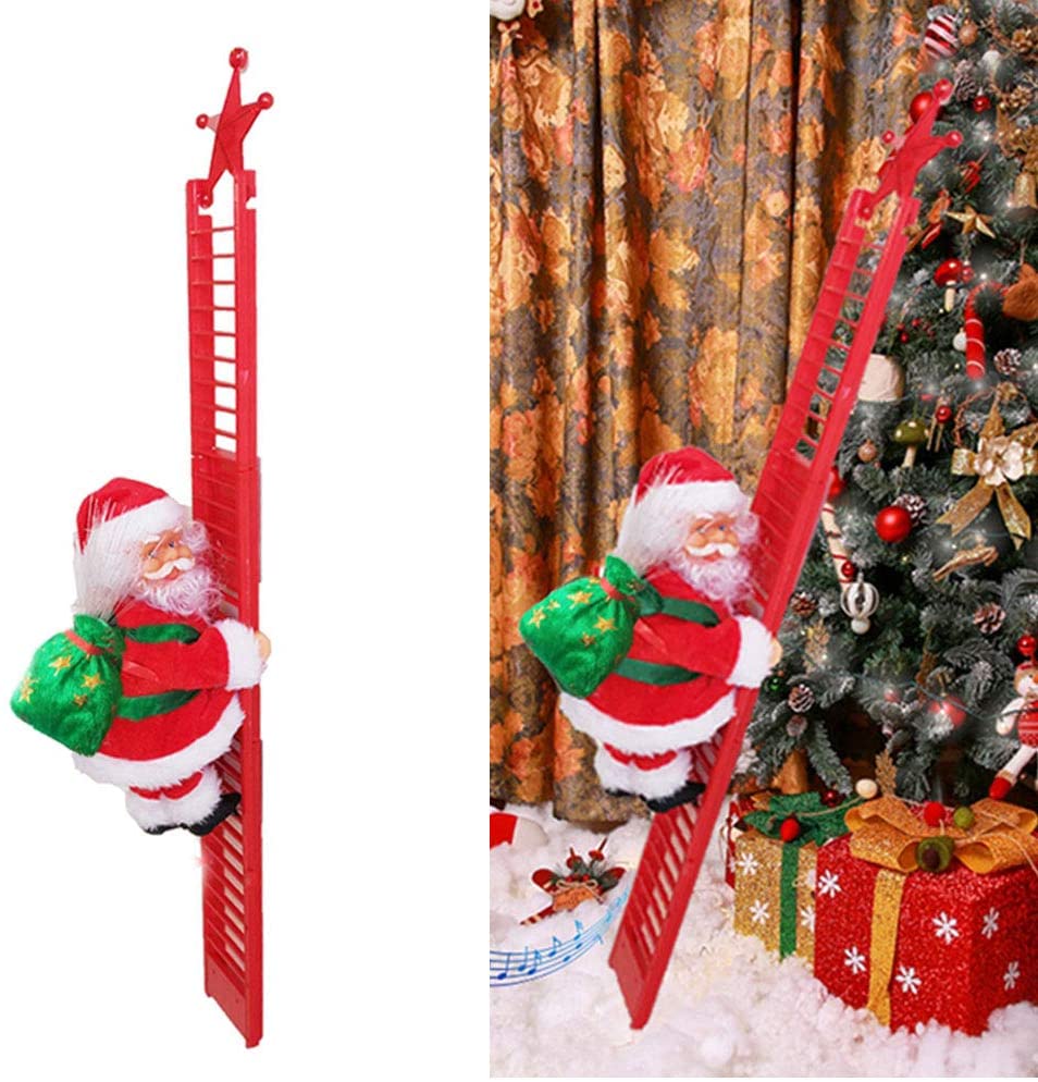 Christmas Decoration Electric Santa Claus Ladder Doll With Music