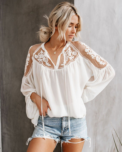 Women's V Neck Lace Shirt Shirt