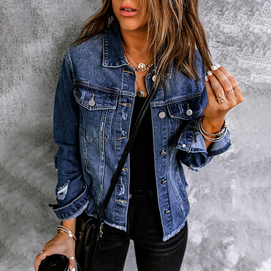 Women's Casual Denim Ripped Jacket