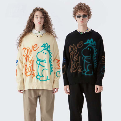 Men's Dinosaur Graffiti Print Loose Sweatshirt