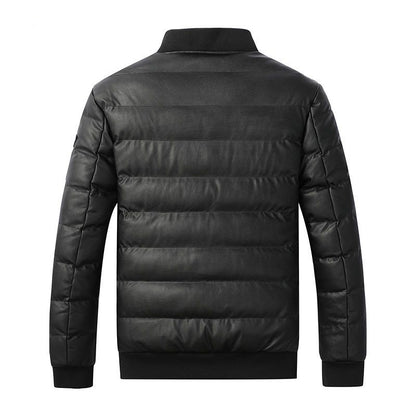 Men's PU Leather Stand Collar Winter Jacket