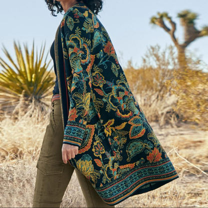 Women's Vintage Print Collarless Women's Jacket