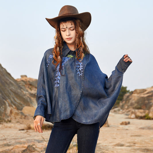 Women's Western Cowboy Style Loose Denim Shirt