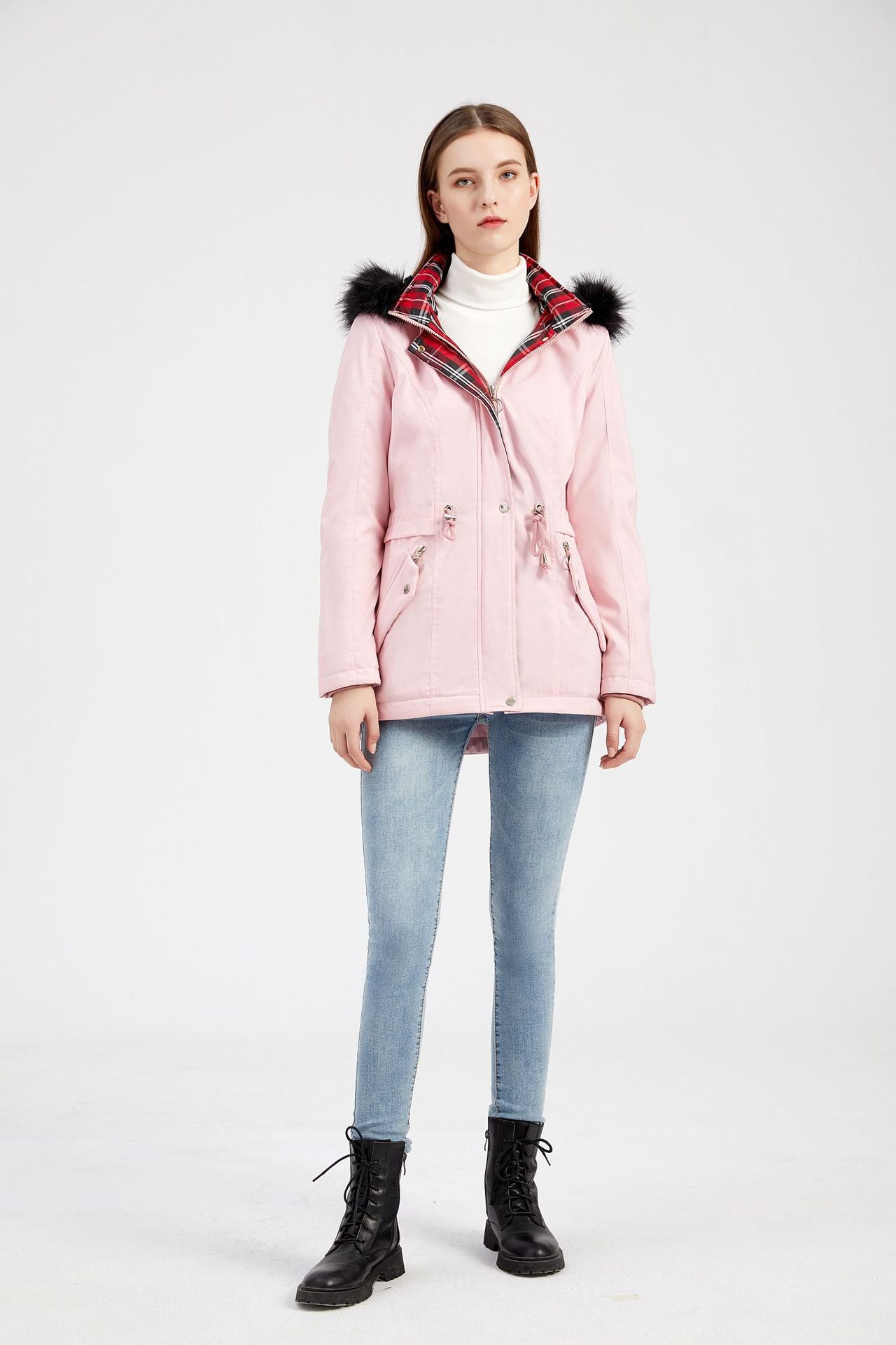 Woman's Detachable Hood Fur Collar Plus Fleece Jacket