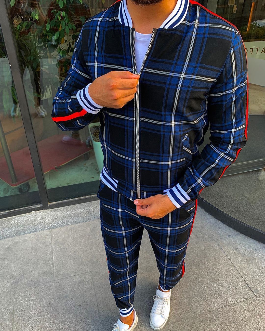 Men's 3D Plaid Casual Top Sweatshirt Pants Set