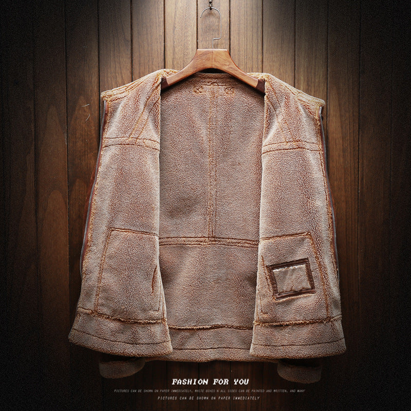 Men's Outdoor Leather Fleece Lapel Jacket
