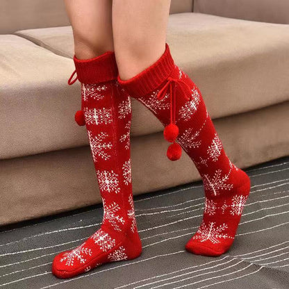 Woman Christmas Snowflake Tall Socks