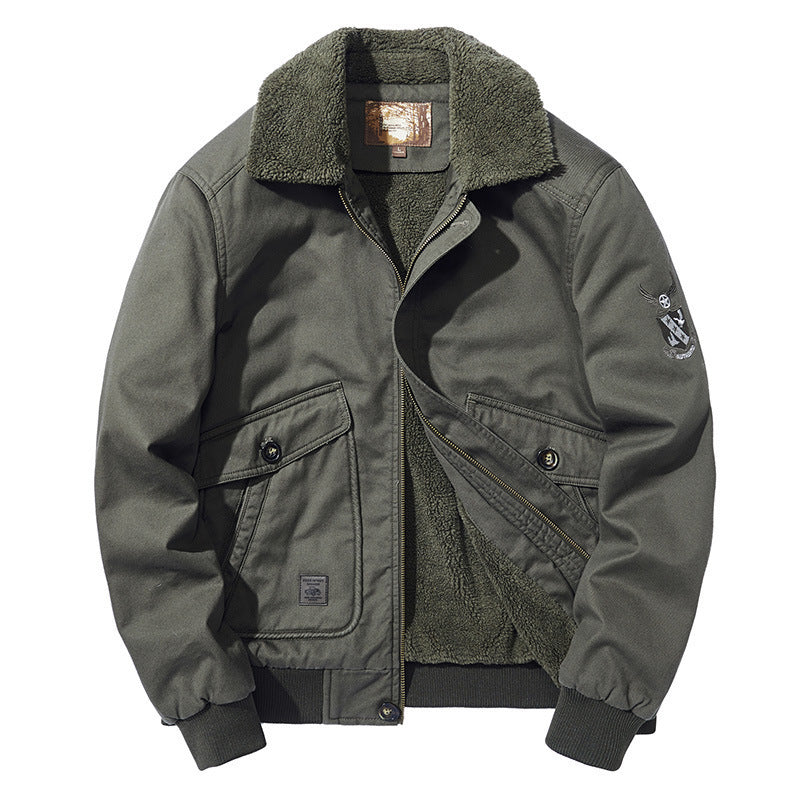 Plain Lapel Pocket Fleece Winter Jacket for Men
