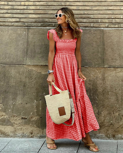 Women's Check Print Maxi Dress
