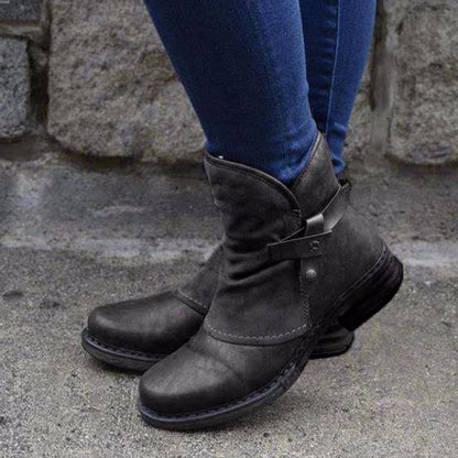 Leather Vintage Flat Boots For Women