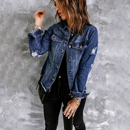 Women's Casual Denim Ripped Jacket