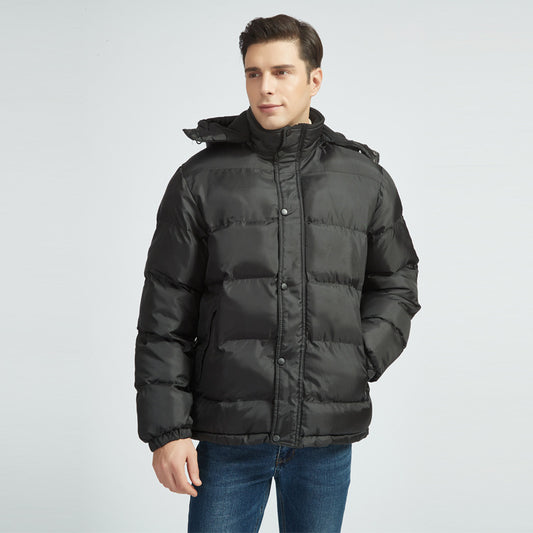 Enlarged Style Fleece Hooded Detachable Down Jacket For Men