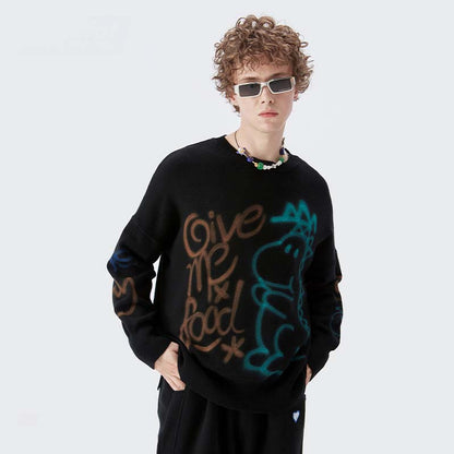 Men's Dinosaur Graffiti Print Loose Sweatshirt