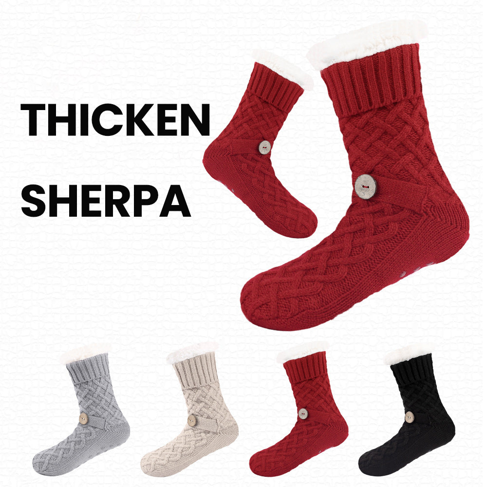 Christmas Woman Sherpa Button Padded Socks