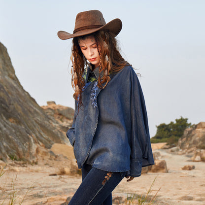Women's Western Cowboy Style Loose Denim Shirt