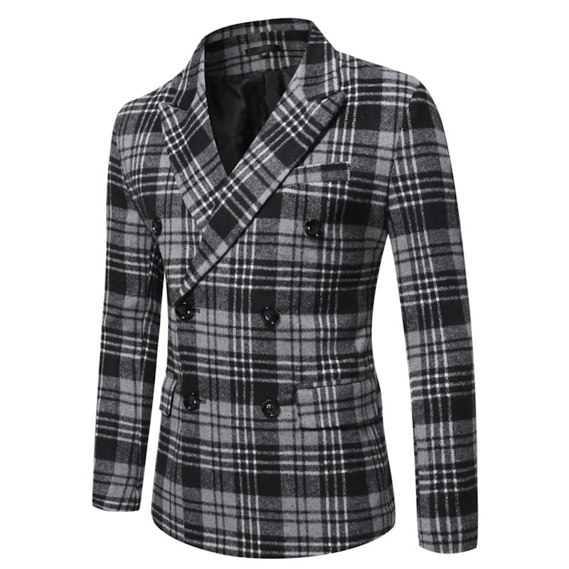 Double-Breasted Casual Slim Plaid Men's Leisure Blazer