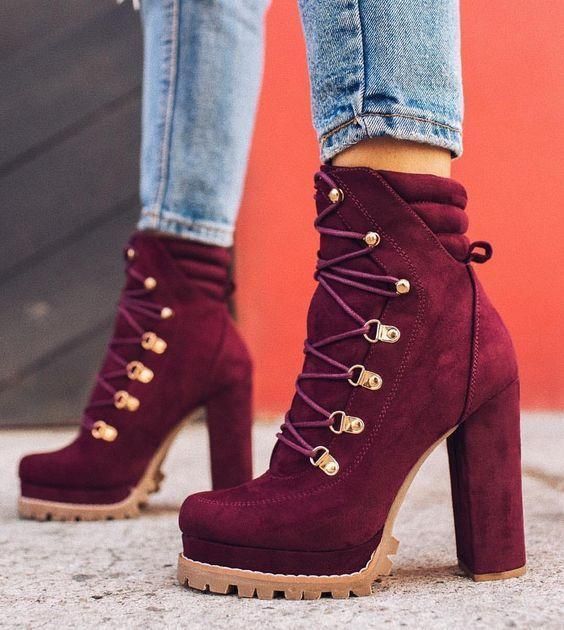 Women's Casual Lace Up High Heel Boots