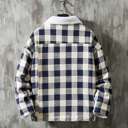 Men's Check Lapel Lamb Lined Jacket